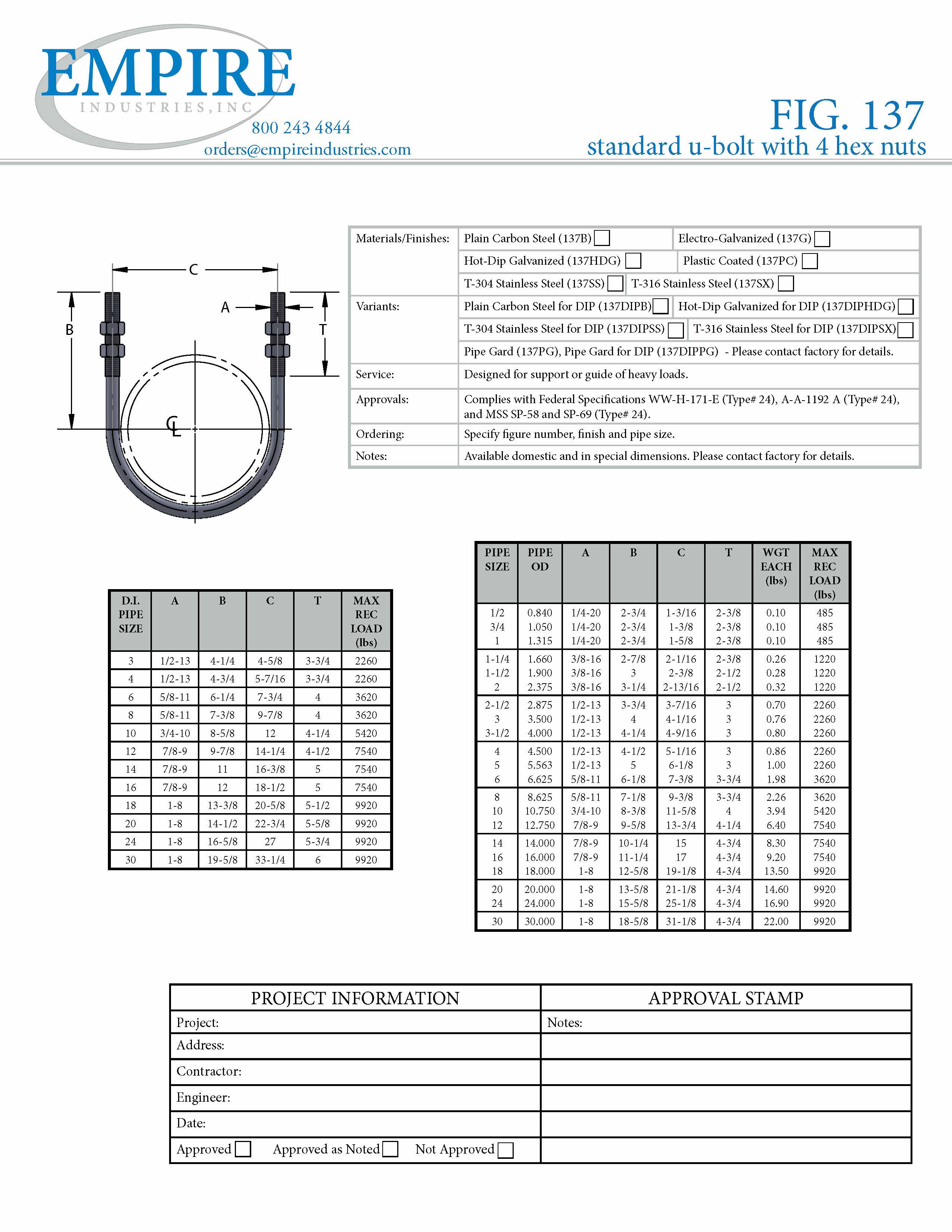 U-Bolt Standard with Hex Nuts T-304 Stainless Steel IPS – JCI SUPPLY